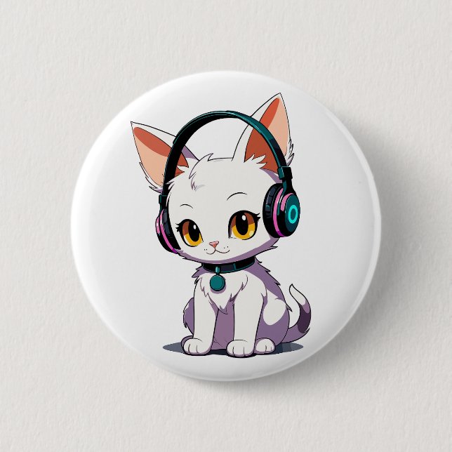 Stilvolle Kopfhörer für Cat Wearing Button (Vorderseite)