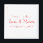 Stilvolle Korallen und Weiße Magnet<br><div class="desc">Ein Magnet,  der das perfekte  für Ihre Hochzeit ist,  dieses Element verfügt über einen klassischen weißen Hintergrund mit Korallentext,  personalisieren Sie Ihre heute!</div>