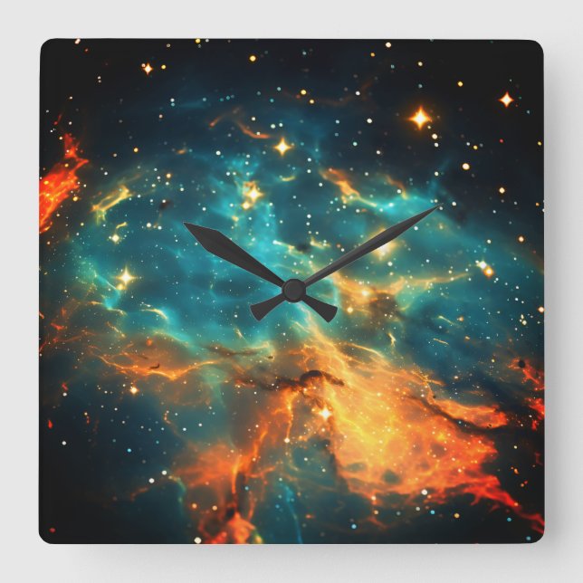 Stilvolle Kosmische Galaxie Quadratische Wanduhr (Vorderseite)