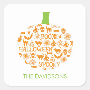 Stilvolle Kürbis Halloween-Geschenk-Aufkleber Quadratischer Aufkleber