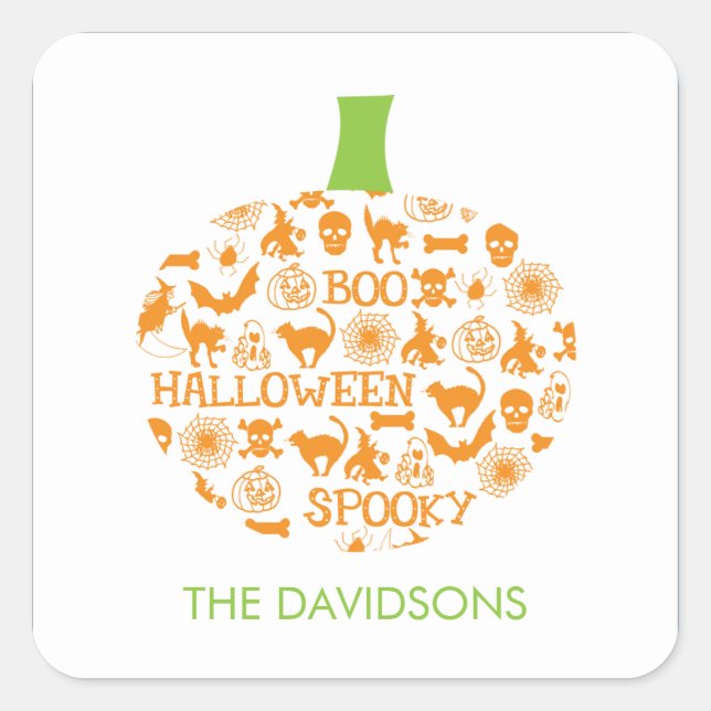 Stilvolle Kürbis Halloween-Geschenk-Aufkleber Quadratischer Aufkleber (Vorderseite)