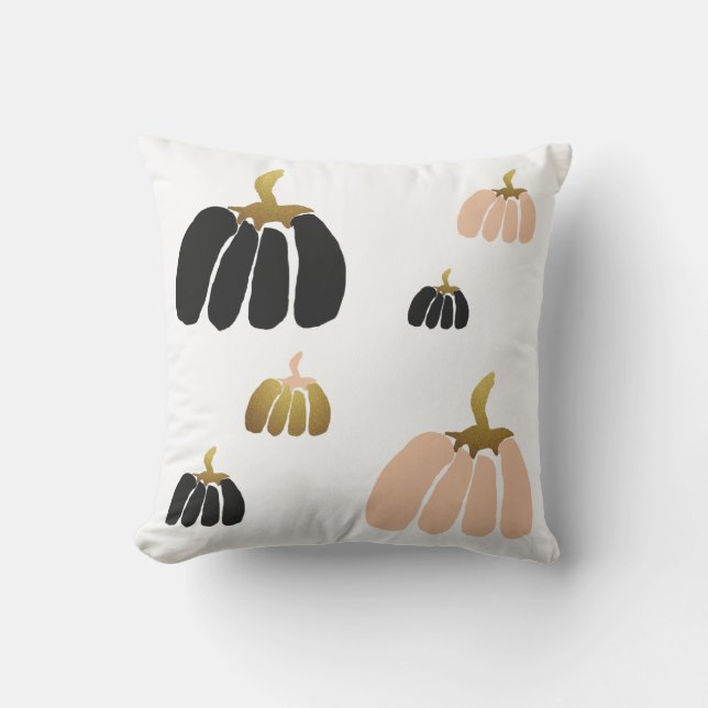Stilvolle Kürbis in Schwarz, Weiß, Gold Kissen (Vorderseite)