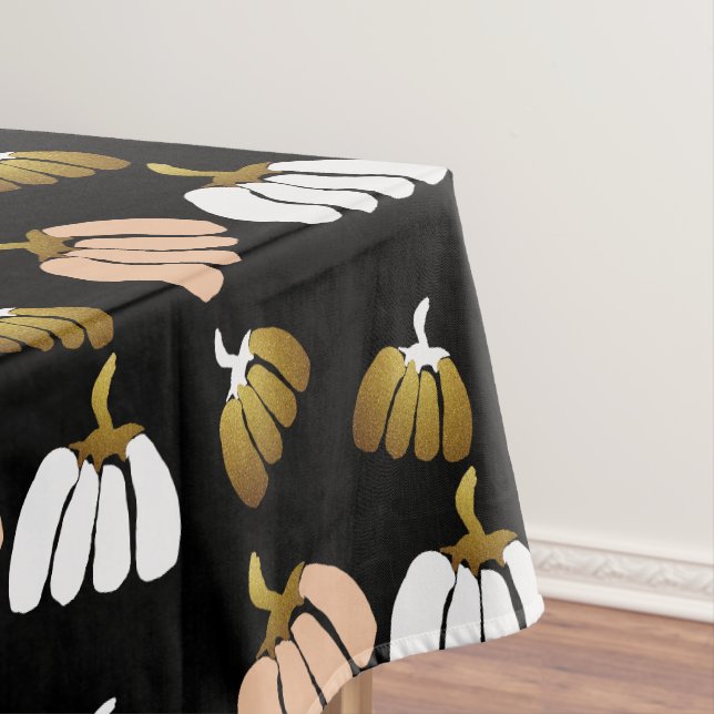 Stilvolle Kürbis in Schwarz, Weiß, Gold Tischdecke (Beispiel)