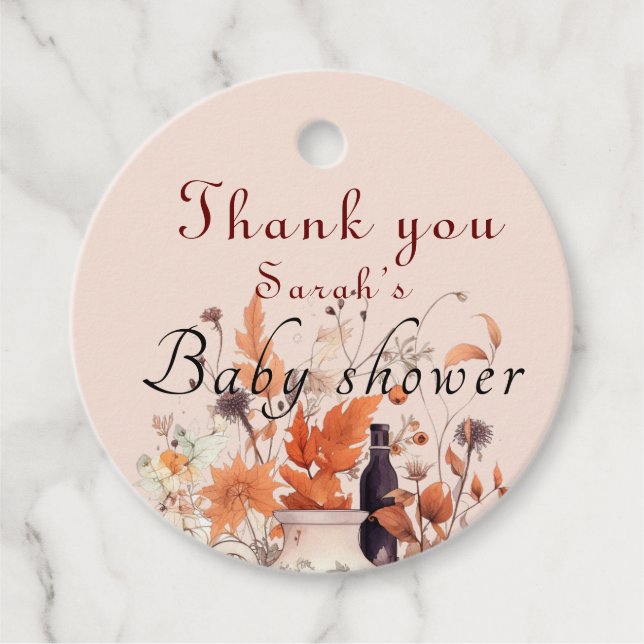 Stilvolle Kürbisfallen Babydusche Geschenkanhänger (Vorderseite)