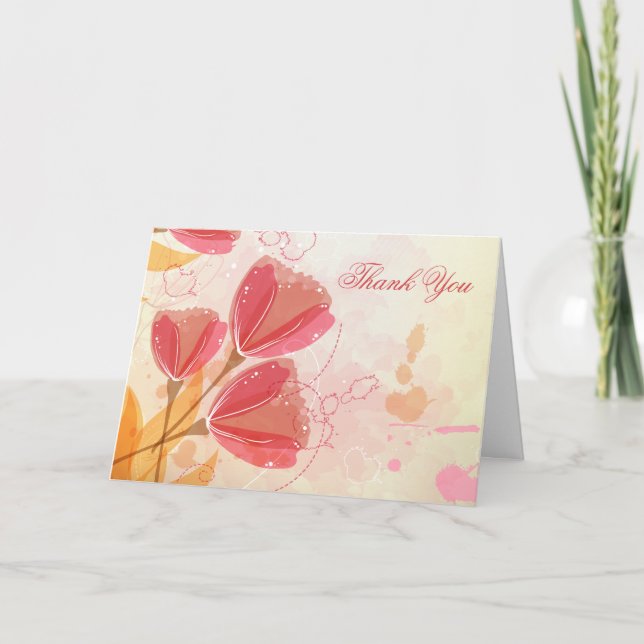 Stilvolle Lachs rosa Tulpen Hochzeit danke Karte (Vorderseite)