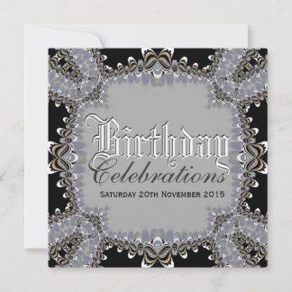 Stilvolle Lacy Black+Gray Geburtstagsfeiern Invi Einladung