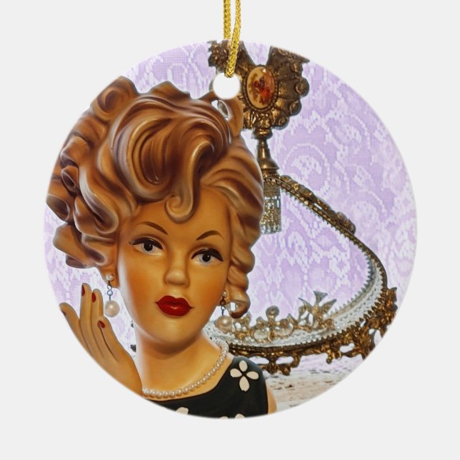 Stilvolle Lady Head Vase Spiral Curls Blumenkleid Keramik Ornament (Vorne)