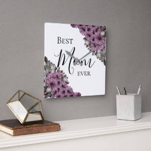 Stilvolle Lavender Floral Beste Mama je Quadratische Wanduhr