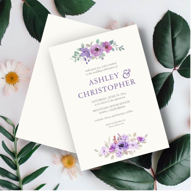 Stilvolle Lavender Watercolor Floral Bouquet Weddi Einladung (Von Creator hochgeladen)