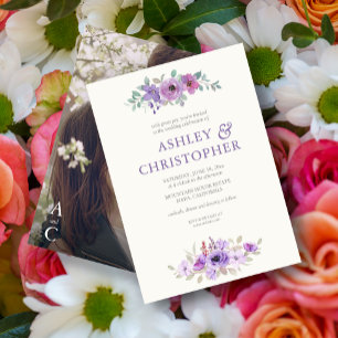 Stilvolle Lavender Watercolor Foto Hochzeit Einladung