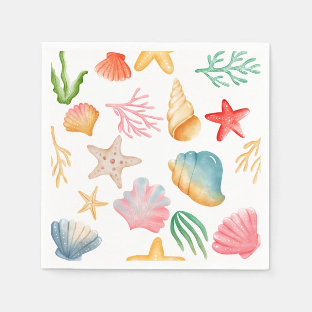 Stilvolle, lebendige Ocean Sea Muschel farbenfroh Serviette (Vorderseite)