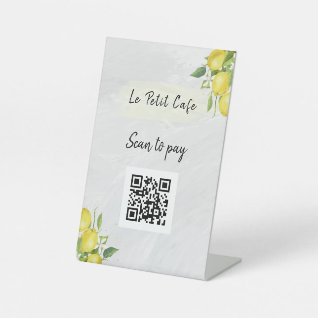 Stilvolle Lemons QR Code Scan zu zahlen Pedestal S Sockelschild (Vorderseite)