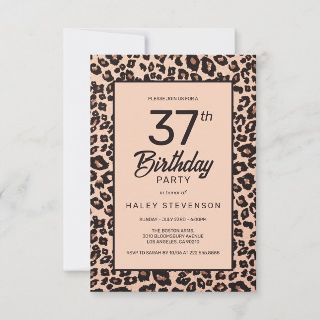 Stilvolle Leopard Animal Print Trendy 37. Geburtst Einladung (Vorderseite)