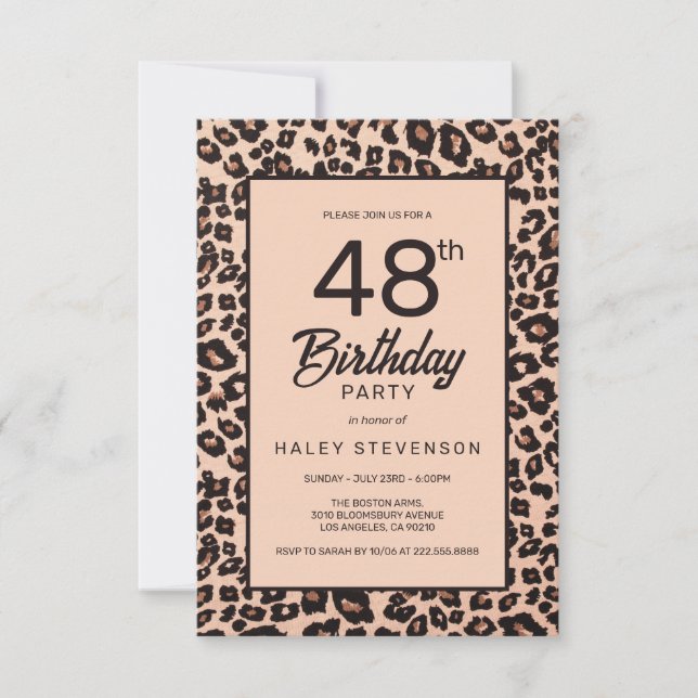 Stilvolle Leopard Animal Print Trendy 48. Geburtst Einladung (Vorderseite)