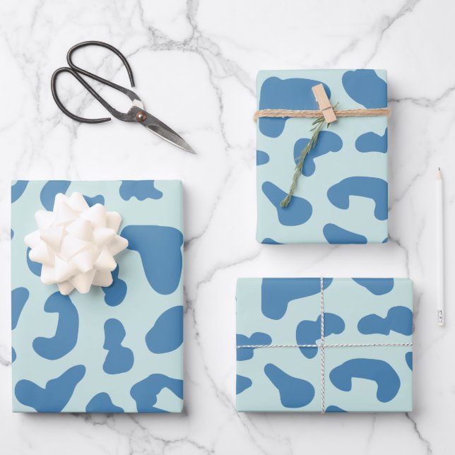 Stilvolle Leopard Print Animal Muster in Blue Geschenkpapier Set (Vorderseite)