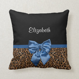 Stilvolle Leopard Print Elegant Blue Bow und Name Kissen
