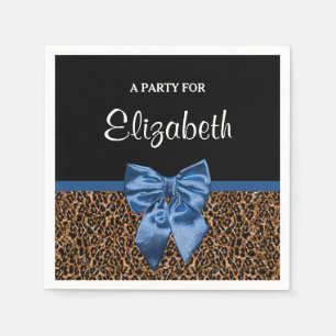 Stilvolle Leopard Print Elegant Blue Bow und Name Serviette