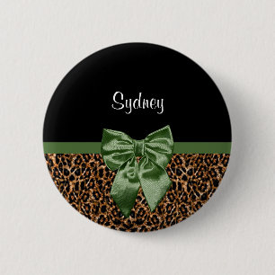 Stilvolle Leopard Print Elegant Green Bow und Name Button