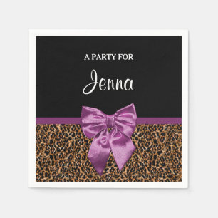 Stilvolle Leopard Print Elegant Lila Bow and Name Serviette
