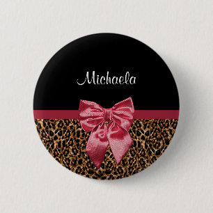 Stilvolle Leopard Print Elegant Red Bow und Name Button