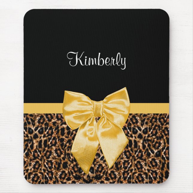 Stilvolle Leopard Print Elegant Yellow Bow und Nam Mousepad (Vorne)