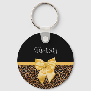 Stilvolle Leopard Print Elegant Yellow Bow und Nam Schlüsselanhänger