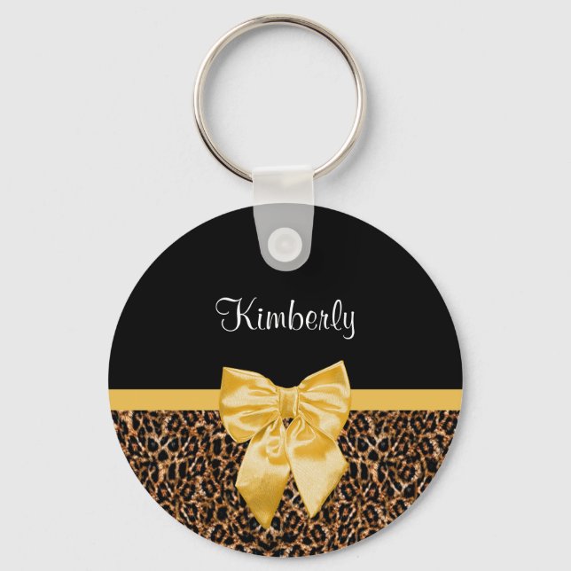 Stilvolle Leopard Print Elegant Yellow Bow und Nam Schlüsselanhänger (Vorderseite)