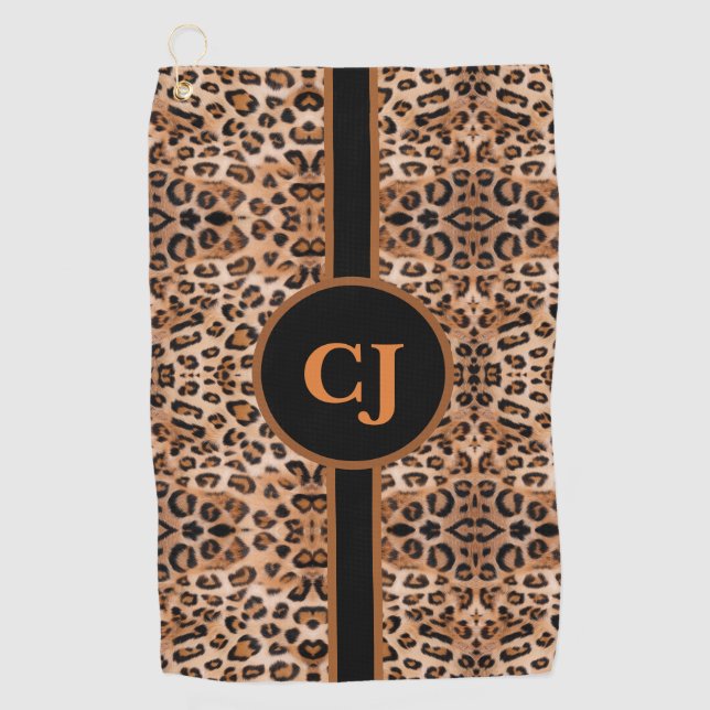 Stilvolle Leopard Print Personalisiert Golfhandtuch (Vorderseite)