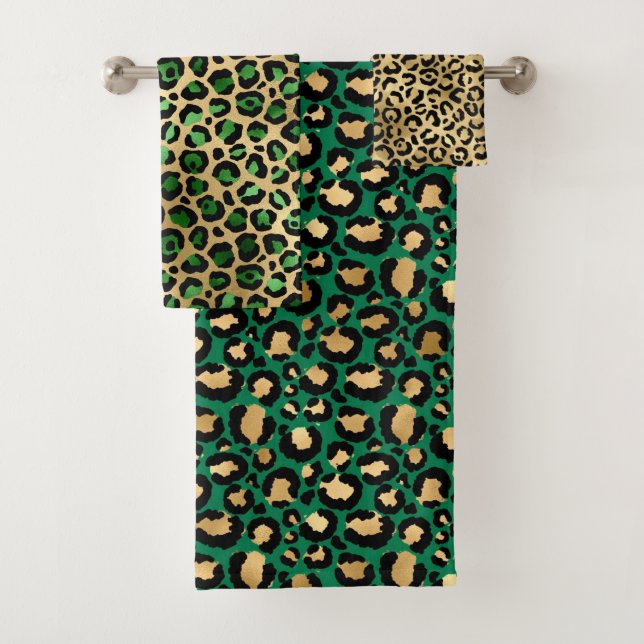 Stilvolle Leoparden aus Grün und Gold Badhandtuch Set (Insitu)