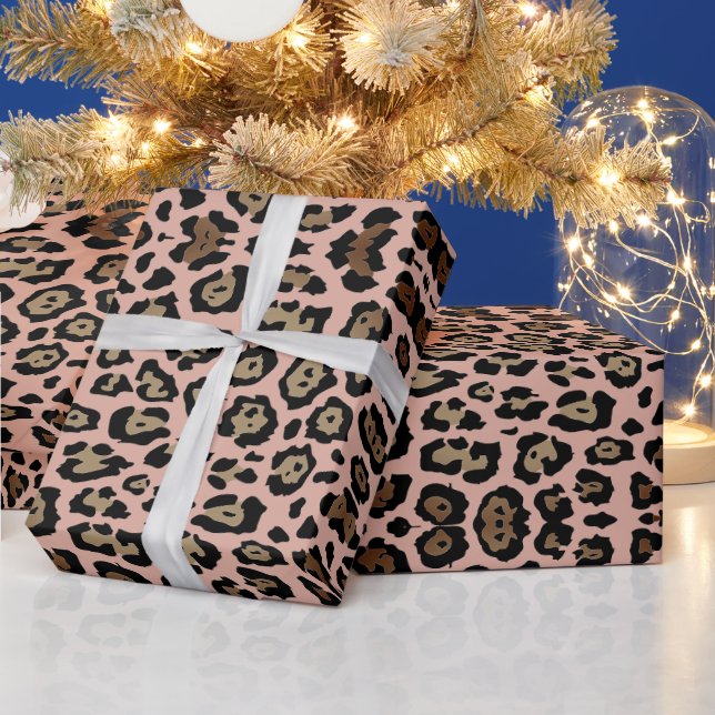 Stilvolle Leopardendrucke, braun und staubig, rosa Geschenkpapier (Feiertage)