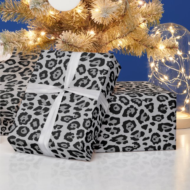 Stilvolle Leopardendrucke, schwarz, Holzkohle grau Geschenkpapier (Feiertage)