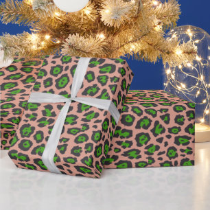Stilvolle Leopardenmuster, grüner Lachs Geschenkpapier
