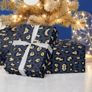 Stilvolle Leopardenmuster in Beige und Dunkelblau Geschenkpapier