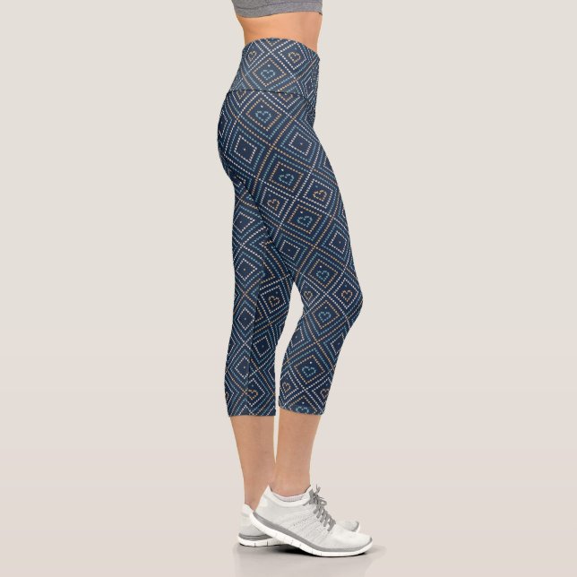 Stilvolle Liebe Herz Girly Geometric Blaues Muster Capri Leggings (Rechts)