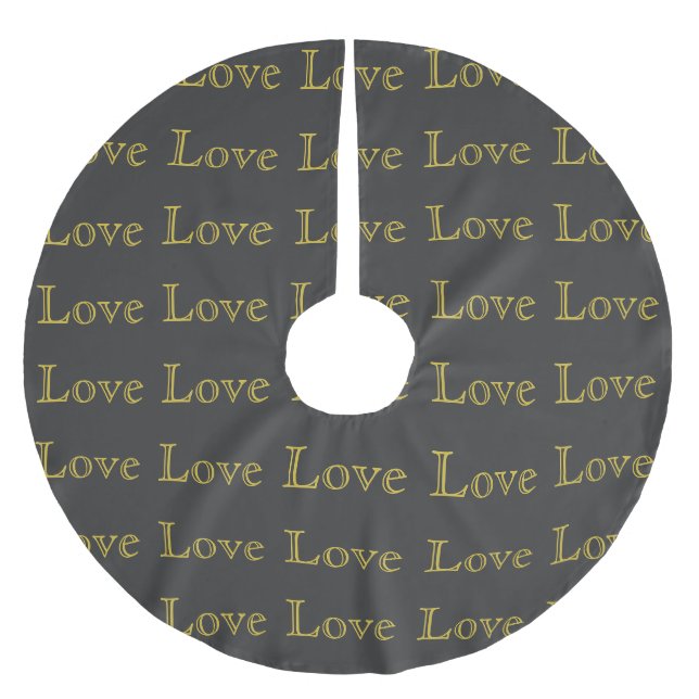 Stilvolle Liebe-Hochzeit in Gold Gray Polyester Weihnachtsbaumdecke (Vorderseite)