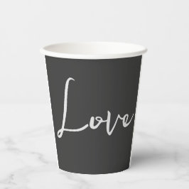 Stilvolle Liebe-Hochzeit mit grauem Hintergrund Pappbecher