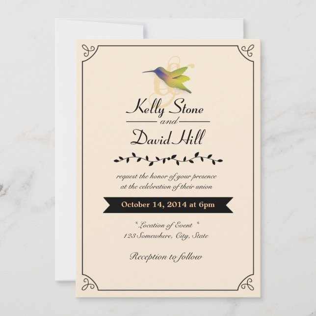 Stilvolle Liebe Hummingbird Wedding Einladungen (Vorderseite)