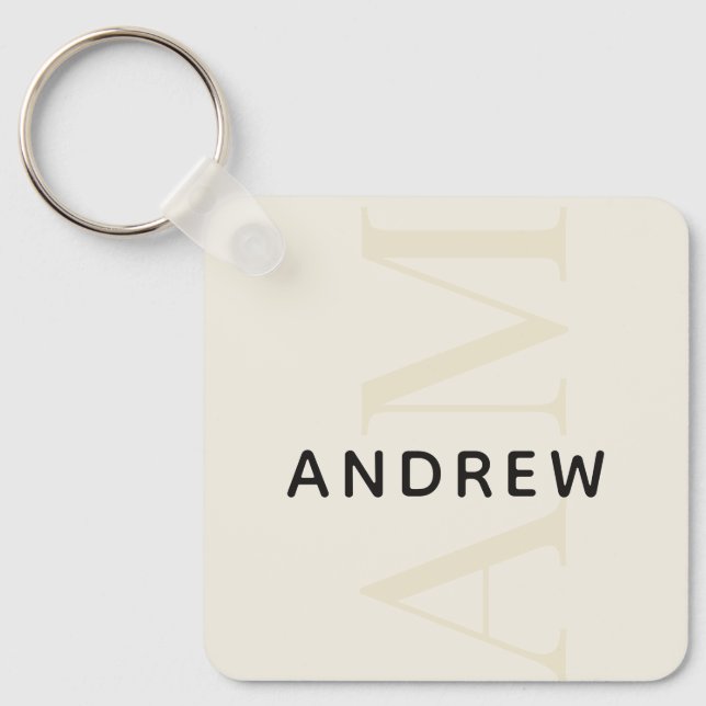 Stilvolle Light Beige Monogram und Name Schlüsselanhänger (Vorderseite)