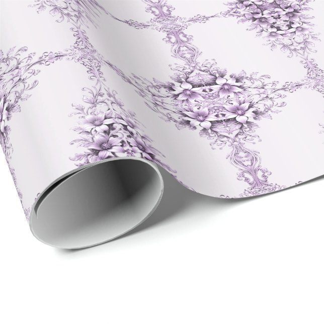 Stilvolle lila Blumen Geschenkpapier (Rolleneckpunkt)