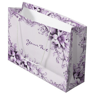 Stilvolle lila Blumen-Geschenktasche Große Geschenktüte