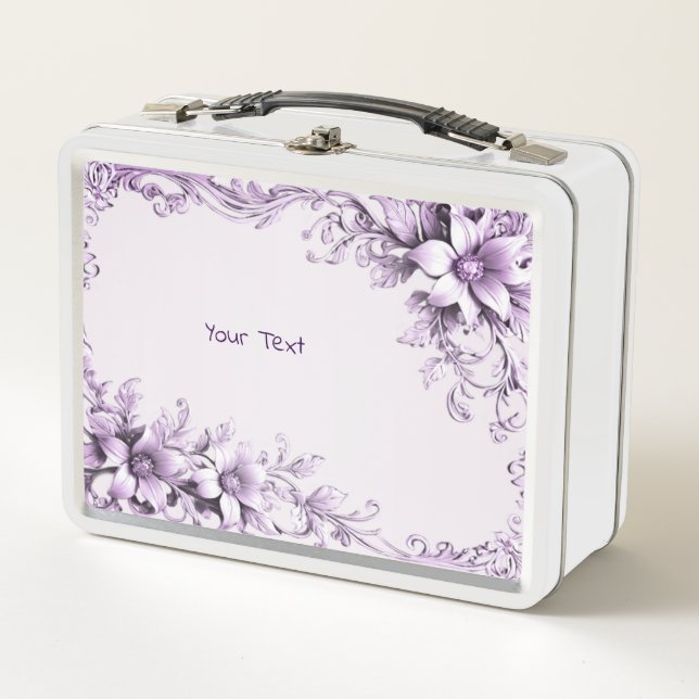 Stilvolle lila Blumen Lunchbox (Vorderseite)