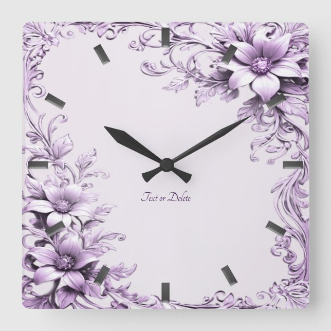 Stilvolle lila Blumen Wanduhr (Vorderseite)