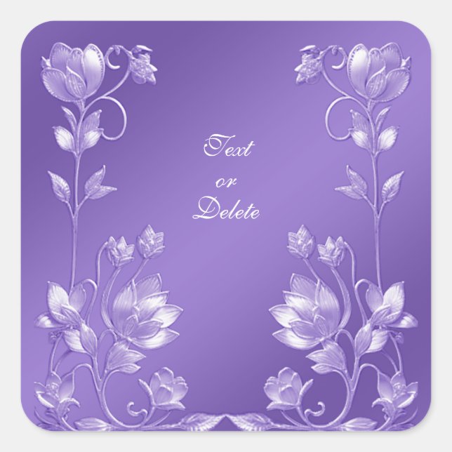 Stilvolle Lila Blumenaufkleber Quadratischer Aufkleber (Vorderseite)
