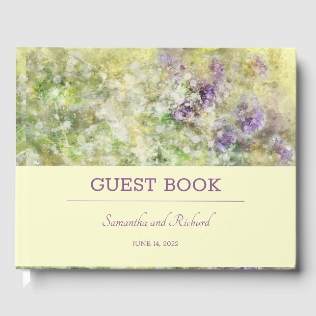 Stilvolle Lila Blüte Gästebuch (Vorderseite)