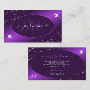 Stilvolle Lila Glitzer-Stars Diamonds und Monogram Visitenkarte