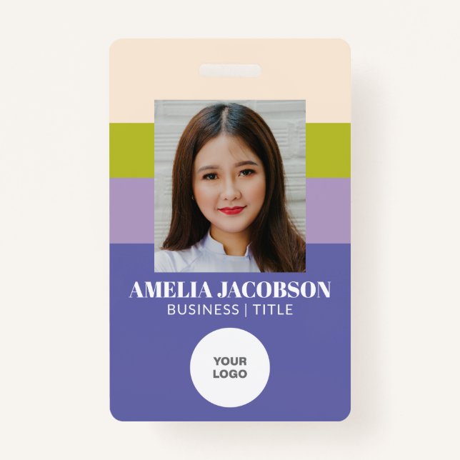 Stilvolle Lila Green Employee Foto ID und Logo  Ausweis (Vorderseite)