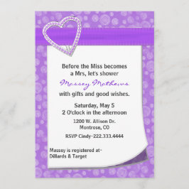 Stilvolle lila Herz-Brautparty-Einladung Einladung