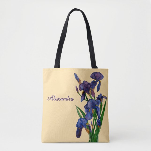 Stilvolle Lila Iris Wasserfarben Tasche (Vorderseite)
