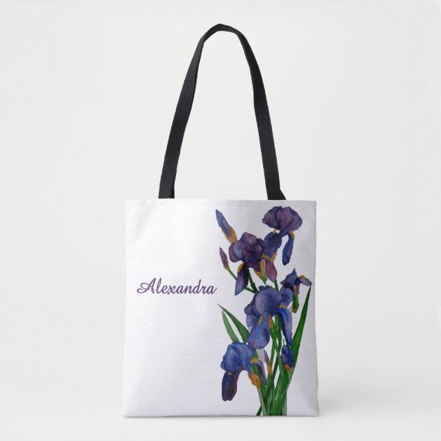 Stilvolle Lila Iris Wasserfarben Tasche (Vorderseite)