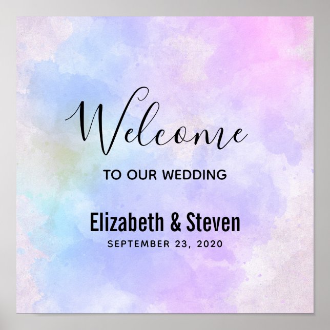 Stilvolle Lila Pink Blue Watercolor Hochzeit Poster (Vorne)